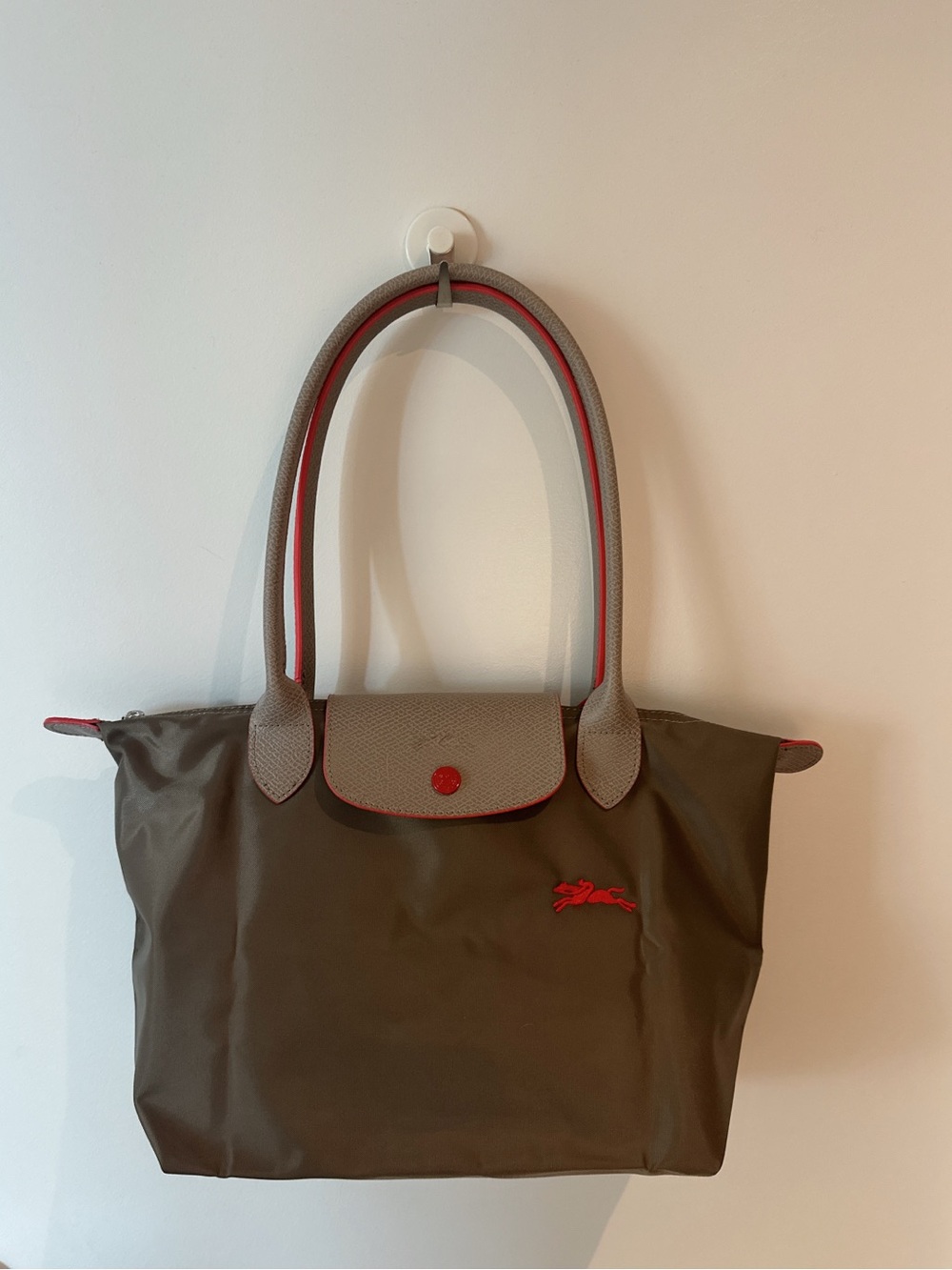 Longchamp P18 Brown-grey Tote with Red Trim - Shoulder bag M